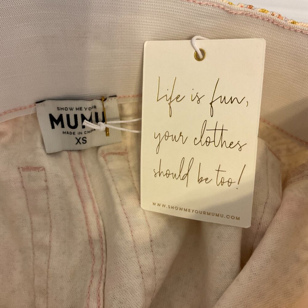 Show Me Your Mumu Pants XS Peach Green Coral Floral Elastic Waist Pull-On Denim - Picture 12 of 12